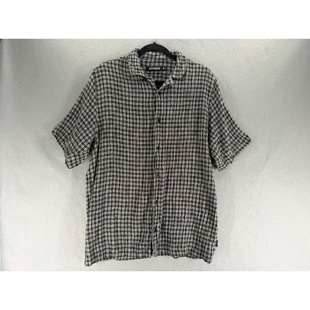 Afends Cuban Shirt Mens M Hemp Blend Seersucker Coastal Resort Vacation Camp